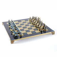 Load image into Gallery viewer, Cycladic Art Large Chess Set - Bronze Material - Blue Handmade Board
