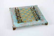 Load image into Gallery viewer, Cycladic Art Large Chess Set - Bronze Material - Blue Handmade oxidized Board
