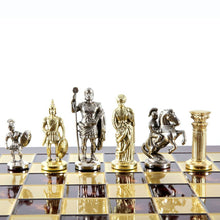 Load image into Gallery viewer, Greek Roman Army Large Chess Set - Brass Nickel Pawns - Red chess Board
