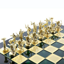 Load image into Gallery viewer, Hercules Chess Set - Brass Nickel Pawns - Green chess Board
