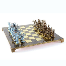 Load image into Gallery viewer, Archers Large Chess Set - Blue Copper Pawns - Brown chess Board
