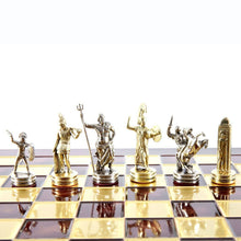 Load image into Gallery viewer, Greek Mythology Chess Set - Brass Nickel Pawns - Red chess Board
