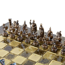 Load image into Gallery viewer, Greek Roman Army Chess Set - Blue Copper Pawns - Brown chess Board
