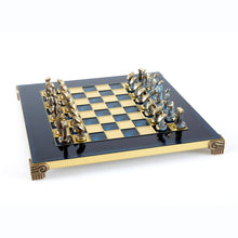 Load image into Gallery viewer, Cycladic Art Chess Set - Bronze Material - Blue Handmade chess Board
