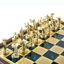 Load image into Gallery viewer, Hercules Chess Set - Brass Nickel Pawns - Green Wooden case Board
