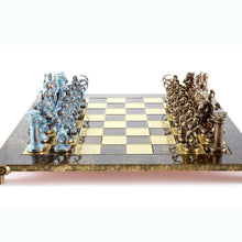 Load image into Gallery viewer, Archers Large Chess Set - Blue Copper Pawns - Brown chess Board
