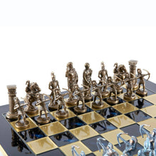 Load image into Gallery viewer, Archers Large Chess Set - Blue Copper Pawns - Blue chess Board
