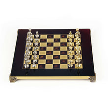 Load image into Gallery viewer, Classic Metal Staunton small Chess Set - Brass Nickel Pawns - Red chess Board
