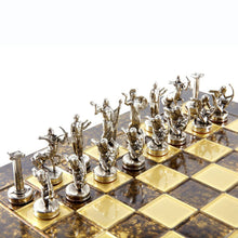 Load image into Gallery viewer, Hercules Chess Set - Brass Nickel Pawns - Brown chess Board
