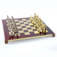 Load image into Gallery viewer, Greek Mythology Chess Set - Brass Nickel Pawns - Red chess Board
