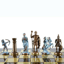 Load image into Gallery viewer, Archers Large Chess Set - Blue Copper Pawns - Brown chess Board
