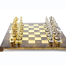 Load image into Gallery viewer, Renaissance Chess Set - Brass Nickel Pawns - Brown chess Board
