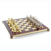 Load image into Gallery viewer, Hercules Chess Set - Brass Nickel Pawns - Red chess Board
