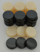 Load image into Gallery viewer, 30 Small Acrylic Backgammon Checkers - Chips Black &amp; Ivory 1 inch - High Quality
