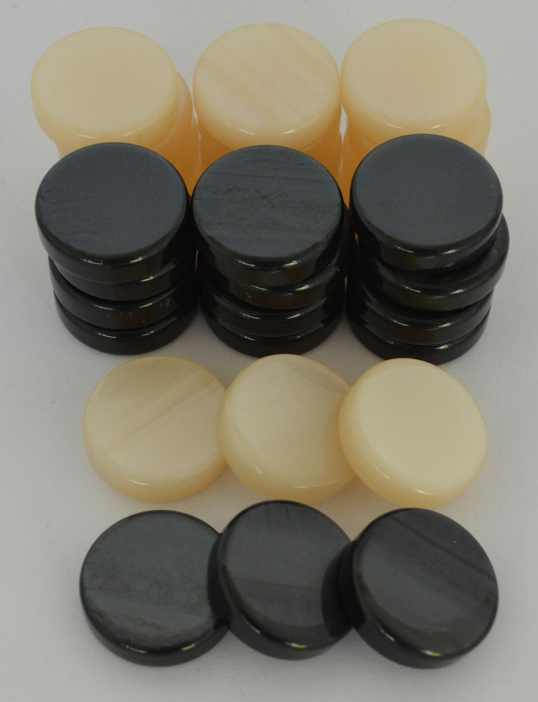 30 Small Acrylic Backgammon Checkers - Chips Black & Ivory 1 inch - High Quality