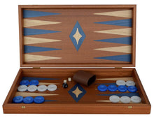 Load image into Gallery viewer, Traditional Mahogany wood 19&quot; Backgammon Set - Blue White checkers
