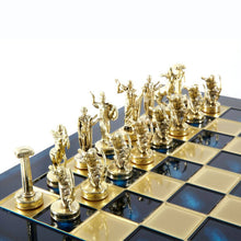 Load image into Gallery viewer, Hercules Chess Set - Brass Nickel Pawns - Blue chess Board
