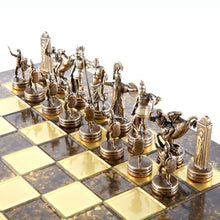 Load image into Gallery viewer, Greek Mythology Chess Set - Brass Copper Pawns - Brown chess Board
