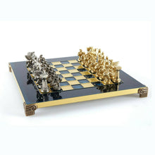 Load image into Gallery viewer, Spartan Warriors Chess Set - Brass Nickel Pawns - Blue chess Board
