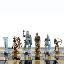 Load image into Gallery viewer, Archers Large Chess Set - Blue Copper Pawns - Blue chess Board
