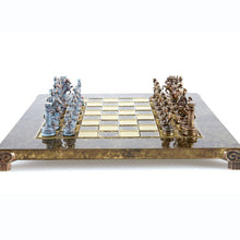 Load image into Gallery viewer, Greek Roman Army Chess Set - Blue Copper Pawns - Brown chess Board
