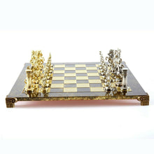 Load image into Gallery viewer, Greek Roman Army Large Chess Set - Brass Nickel Pawns - Brown chess Board
