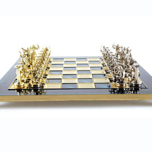 Load image into Gallery viewer, Hercules Chess Set - Brass Nickel Pawns - Blue chess Board
