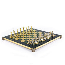 Load image into Gallery viewer, Classic Metal Staunton Chess Set - Brass Nickel Pawns - Green chess Board
