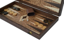 Load image into Gallery viewer, Walnut Burl Traditional 19&quot; Backgammon Set - Handmade in Greece - Olive checkers
