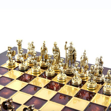 Load image into Gallery viewer, Greek Roman Army Chess Set - Brass Copper Pawns - Red chess Board
