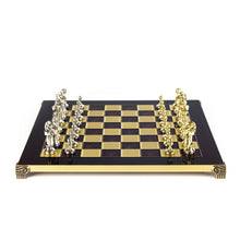 Load image into Gallery viewer, Classic Metal Staunton Chess Set - Brass Nickel Pawns - Red chess Board
