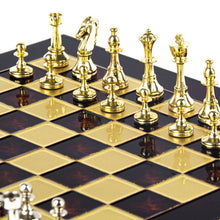 Load image into Gallery viewer, Classic Metal Staunton Chess Set - Brass Nickel Pawns - Red chess Board
