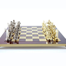 Load image into Gallery viewer, Greek Mythology Chess Set - Brass Nickel Pawns - Red chess Board
