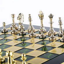 Load image into Gallery viewer, Classic Metal Staunton Chess Set - Brass Nickel Pawns - Green chess Board
