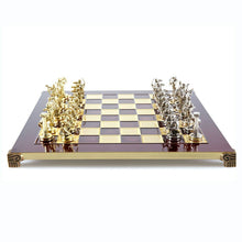 Load image into Gallery viewer, Hercules Chess Set - Brass Nickel Pawns - Red chess Board
