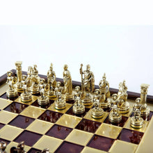 Load image into Gallery viewer, Greek Roman Army Chess Set - Brass Copper Pawns - Red Wooden case Board
