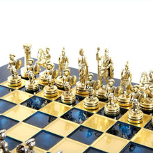 Load image into Gallery viewer, Greek Roman Army Chess Set - Brass Nickel Pawns - Blue chess Board
