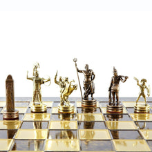 Load image into Gallery viewer, Greek Mythology Chess Set - Brass Copper Pawns - Brown chess Board
