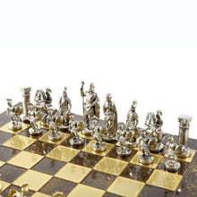 Load image into Gallery viewer, Greek Roman Army Large Chess Set - Brass Nickel Pawns - Brown chess Board
