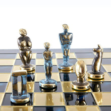 Load image into Gallery viewer, Cycladic Art Large Chess Set - Bronze Material - Blue Handmade Board
