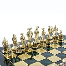 Load image into Gallery viewer, Knights Large Chess Set - Brass Nickel Pawns - Green chess Board
