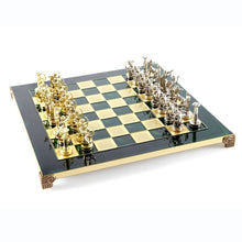 Load image into Gallery viewer, Hercules Chess Set - Brass Nickel Pawns - Green chess Board
