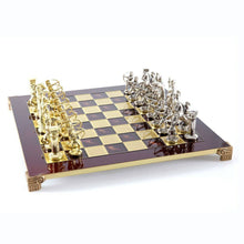 Load image into Gallery viewer, Archers Large Chess Set - Brass Nickel Pawns - Red chess Board
