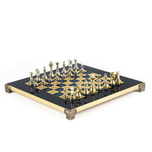 Load image into Gallery viewer, Classic Metal Staunton small Chess Set - Brass Nickel Pawns - Blue chess Board
