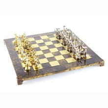 Load image into Gallery viewer, Hercules Chess Set - Brass Nickel Pawns - Brown chess Board
