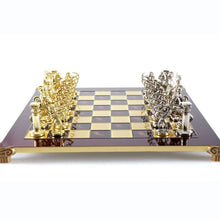 Load image into Gallery viewer, Archers Large Chess Set - Brass Nickel Pawns - Red chess Board
