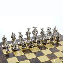 Load image into Gallery viewer, Knights Large Chess Set - Brass Nickel Pawns - Brown chess Board
