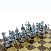 Load image into Gallery viewer, Archers Large Chess Set - Blue Copper Pawns - Brown chess Board
