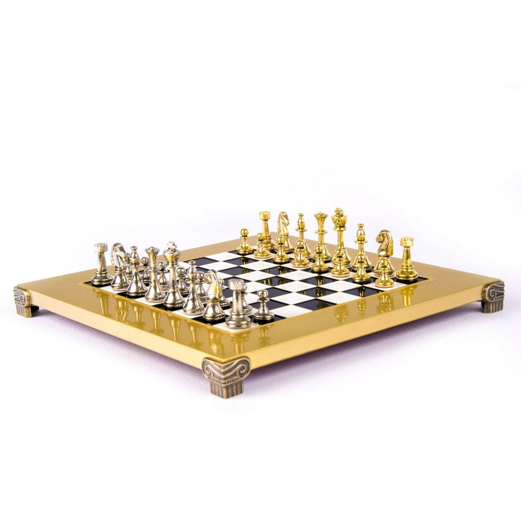 Classic Metal Staunton small Chess Set - Brass Nickel Pawns - Gold Black Board