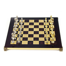 Load image into Gallery viewer, Classic Metal Staunton Chess Set - Brass Nickel Pawns - Red chess Board
